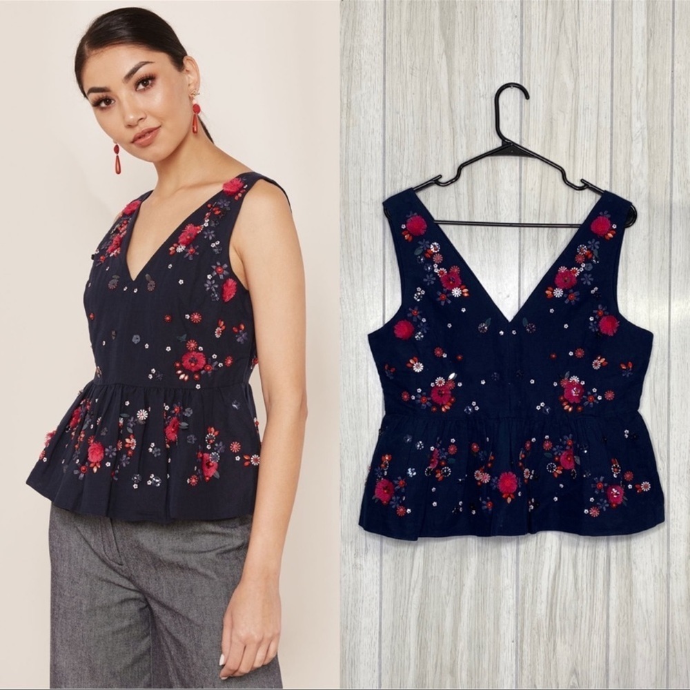 J. Crew Women’s Embellished Peplum Top size 4 NWT Retro Contemprorary Party